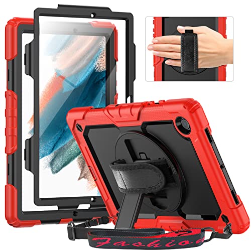 Timecity Schutzhülle für Samsung Galaxy Tab A8 10,5 Zoll SM-X200/X205/X207 mit 360 Grad drehbarem Ständer Handschlaufe Schultergurt für Samsung Galaxy Tab A8 Tablet 2022 Released, Rot von timecity