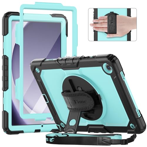Timecity Schutzhülle für Samsung Galaxy Tab A9 Plus 27,9 cm (11 Zoll) 2023, robust, stoßfest, für Kinder mit Displayschutzfolie, um 360 Grad drehbarer Ständer/Handschlaufe/Stifthalter, Hellblau von timecity