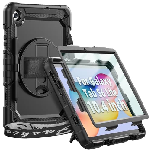 Timecity Tasche für Samsung Galaxy Tab S6 Lite, 10,4 Zoll 2024/2022/2020 mit Bildschirmschutz, Heavy Duty Shockproof Cover, (SM-P610/P613/P615/P619/P620/P625), 360 drehbarer Ständer, Schwarz von timecity