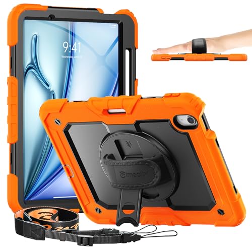 timecity Für iPad Air 11-Zoll M2 2024 6. Generation Tasche Mit Integriertem Bildschirmschutz, 360° Drehbarem Ständer, verstellbarem Schultergurt,Magnetischer Ladestifthalterung-Orange von timecity