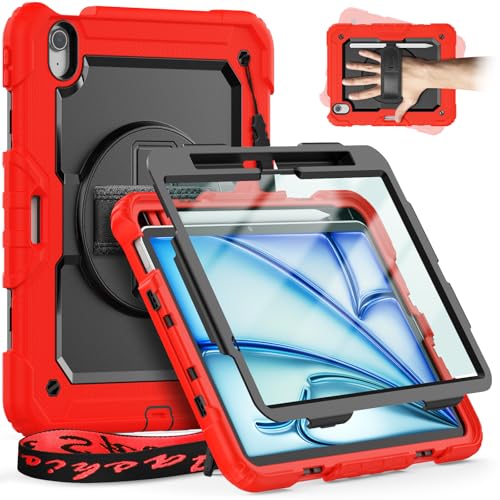 timecity Für iPad Air 11-Zoll M3/M2 7/6. Generation 2025/2024 Tasche Mit Integriertem Bildschirmschutz, 360° Drehbarem Ständer, verstellbarem Schultergurt,Magnetischer Ladestifthalterung-Rose von timecity