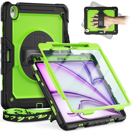 timecity Für iPad Air 13-Zoll M3/M2 (2025/2024) Tasche Mit Integriertem Bildschirmschutz, 360° Drehbarem Ständer, verstellbarem Schultergurt,Magnetischer Ladestifthalterung-Gelbgrün von timecity