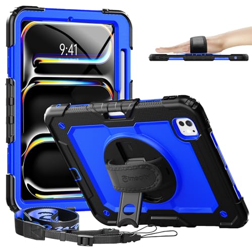 timecity Für iPad Pro 11-Zoll M4 2024 5. Generation Tasche mit Integriertem Bildschirmschutz, 360° Drehbarem Ständer, Verstellbarem Schultergurt, Magnetischer Ladestifthalterung-Blau von timecity