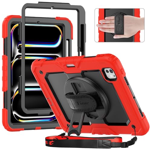 timecity Für iPad Pro 11-Zoll M4 2024 5. Generation Tasche mit Integriertem Bildschirmschutz, 360° Drehbarem Ständer, Verstellbarem Schultergurt, Magnetischer Ladestifthalterung von timecity