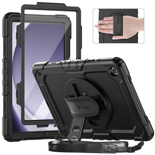 timecity Hülle für Samsung Galaxy Tab A9 Plus 11 Zoll 2023,Stoßfeste Robust Galaxy Tab A9 Plus hülle mit Displayschutzfolie, 360°Drehbarem Ständer, Handschlaufe,Schultergurt, Stifthalter,Schwarz von timecity