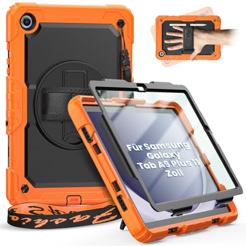 timecity Hülle für Samsung Galaxy Tab A9+/A9 Plus 11 Zoll 2023 SM-X210/SM-X216/SM-X218, Stoßfeste Robust mit Displayschutzfolie,Drehbar Stände, Handschlaufe, Schultergurt Schutzhülle für A9+,Orange timecity Hülle für Samsung Galaxy Tab A9+/A9 Plus 11 Zoll 2023 SM-X210/SM-X216/SM-X218, Stoßfeste Robust mit Displayschutzfolie,Drehbar Stände, Handschlaufe, Schultergurt Schutzhülle für A9+,Orange von timecity