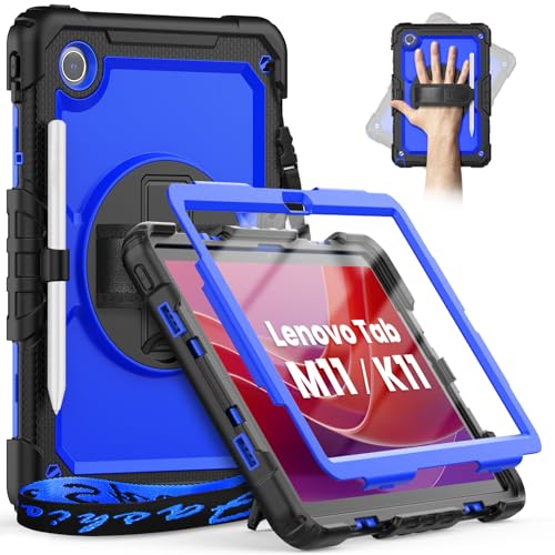 timecity Hülle für Lenovo Tab M11 (TB330FU/TB330XU) 11 Zoll Tablet Hülle mit Stifthalter/Stylus-Halter/Displayschutzfolie/360° Handschlaufe, für Tab K11 LTE 2024/ Lenovo Xiaoxin Pad 2024 (TB331FC)- von timecity