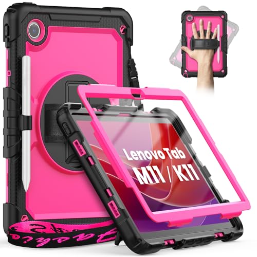timecity Hülle für Lenovo Tab M11 (TB330FU/TB330XU) 11 Zoll Tablet Hülle mit Stifthalter/Stylus-Halter/Displayschutzfolie/360° Handschlaufe, für Tab K11 LTE 2024/ Lenovo Xiaoxin Pad 2024 (TB331FC) - von timecity