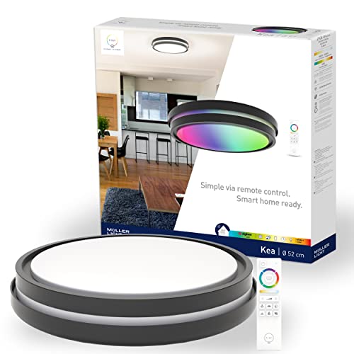 tint Smarte LED-Deckenleuchte KEA – Steuerbar per Alexa oder Fernbedienung – Dimmbare Beleuchtung mit weißem (1800-6500 K), farbigem RGB und indirektem Licht, 22 W – Ø 52 cm von tint