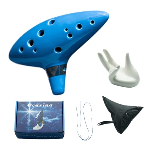 Keramik Okarina Zelda,Ocarina 12-Loch Alto C,Keramik-Ocarina für Musikinstrumente,Ocarina of Time,Kommt mit Handauflage, Stoffbezug, Partitur und Seil,Für Musikinstrumentenliebhaber (Himmelblau). von tintoke