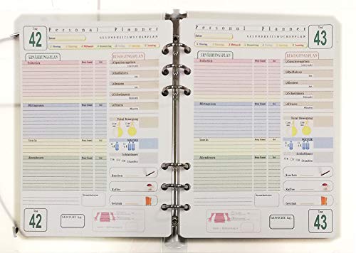 Ersatz-Organizer A5 mit 6 Wochenkalenderringen (Nachfüllung Diät & Fitness Tagebuch) von tipome.com