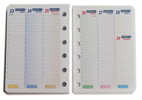 tipome Nachfüllpackung Wochenkalender Format A7 Pocket 8 x 12 cm für Kalender mit 6 Ringen, Wochenplaner A7 Pocket 8 x 12 cm für Kalender 6 Ringe, calendario settimanale A7 pocket 8x12cm per agenda von tipome