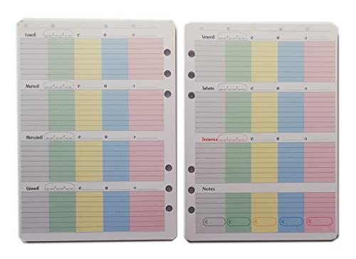 tipome Wochenplaner mit 5 Spalten, ohne Datum, A5, 14,5 x 20,5 cm, 6 Löcher für Organizer mit 6 Ringen, Agenda 5 colonne, 5 bunte Bänder von tipome