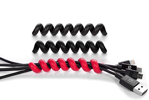 equinux tizi Knubbi Löckchen: 3 Kabelhalter (2x schwarz, 1x rot). Kabelspirale statt Kabelbinder, aus Anti-Rutsch-PVC, sicherer Kabelhalt. Organisation von Ladekabeln, Kopfhörern, etc. von tizi