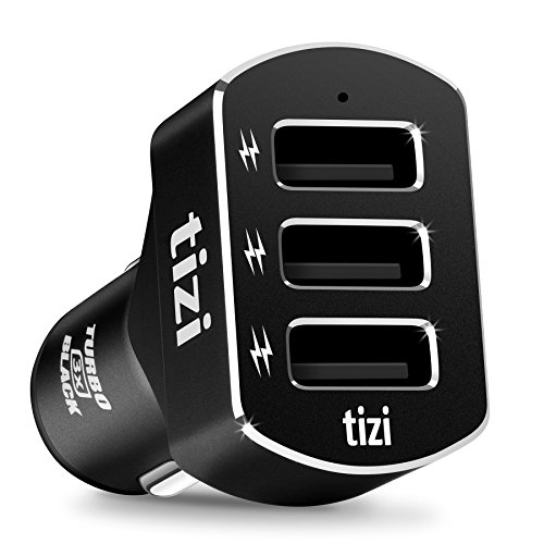 tizi Turbo 3X Black Premium Edition (7,2A), zuverlässiges 3-Fach USB-Auto-Ladegerät mit hochwertigem Alu-Body in Vulkan Schwarz von tizi