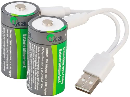 tka Köbele Akkutechnik Batterie USB: 2er-Set Li-Ion-Akkus Typ C mit USB-C, 2.300 mAh, 3.450 mWh, 1,5 V (Baby Akku, LR14-Akku, Taschenlampe) von tka Köbele Akkutechnik