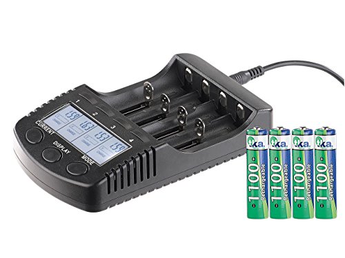 tka Köbele Akkutechnik Akku Ladegeräte: Hochleistungs-Schnell-Ladegerät mit Display und 4 NiMH-Akkus Typ AAA (Akkuladegerät 18650, Akkuladegerät AA, Handy Ladestation) von tka Köbele Akkutechnik