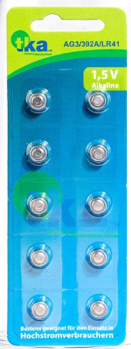 tka Köbele Akkutechnik Batterien LR41: Alkaline-Knopfzellen LR41, 1,5 Volt, im 10er-Sparpaket (Knopfbatterie LR41, Knopfzelle AG3, Pulsmesser) von tka Köbele Akkutechnik