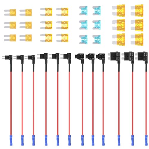 36 Stück Stromdieb KFZ Sicherung Adapter Set, Minisicherungen Piggyback Stecksicherung Verteiler Add A Circuit Sicherungsadapter mit Flachsicherungen 5A 15A, Sicherung Stromdieb von tlidfgeo