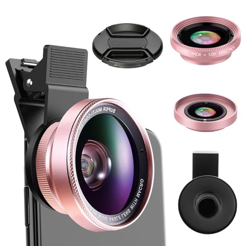 Objektiv für Handykamera, 2 in 1 Handy Objektiv Kit Phone Kameras Objektiv Kit Universal 0.45X Weitwinkelobjektiv &12.5X Makroobjektiv Objektiv Handy Linse Kit Lens Set für Die meisten Handys,Roségold von tlidfgeo