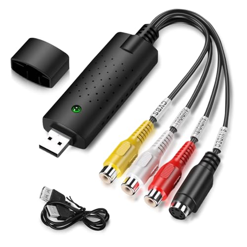 tlidfgeo USB 2.0 Audio Video Grabber USB 2.0 Audio Video Grabber Konverter Analog-zu-digital-Konverter mit Adapter für VHS/VCR/TV zu DVD für Windows11/10/8/7/Mac von tlidfgeo