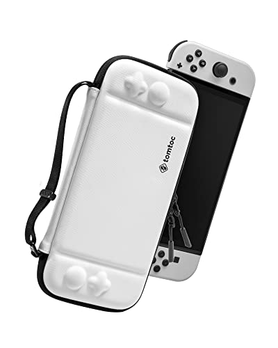 tomtoc Slim Tasche Case für Nintendo Switch / Switch OLED Modell, Ultra-dünn, Schlank, Leicht Hartschalen, Rundumschutz Tragetasche für Switch Konsole und 10 Spiele, Eva Hard Schutzhülle, Weiß von tomtoc