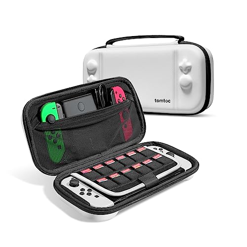 tomtoc Tasche Case für Nintendo Switch/ Switch OLED Modell, Rundumschutz Tragetasche für Switch Konsole & Zubehör, Protective Reisetasche Harte Schutzhülle mit Aufbewahrung für 12 Spiele, Weiß von tomtoc