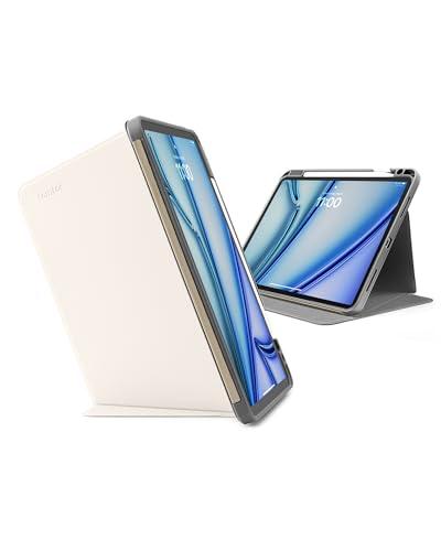 tomtoc Vertikale Hülle Case für 2024 iPad Air 11 Zoll M2, 10,9 Zoll iPad Air 5./4. Gen, Schutzhülle mit iPad Pencil Halterung, Stifthalter, magnetischer Ständer für 3 Modus, Weiß von tomtoc