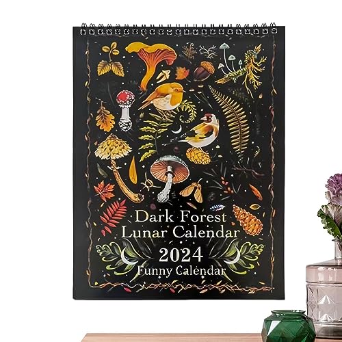 2024 Dark Lunar Calendar - Wandkalender 2024 | Dark Lunar Wand-Tier Kalender Mit 12 Original-Illustrationen | Monatskalender Art Deco Für Zuhause Und Büro von tongfeng