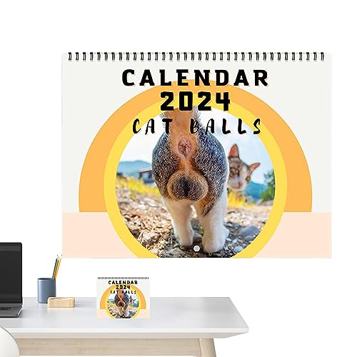 tongfeng Cat Butthole Kalender 2024 – Lustiger Big Cat Buttholes Cats Wandkalender, hängbare Katzenbälle Kalender Januar 2024, Kalender Gag Geschenke für Familie, Freunde, Katzenliebhaber von tongfeng