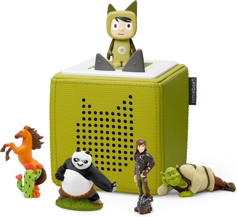 tonies Toniebox Extrapack – Toniebox Starterset Grün + 4 x DreamWorks Figuren Lautsprecher von tonies