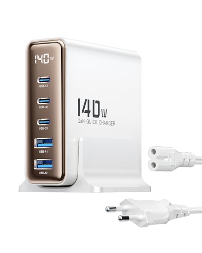 USB C Ladegerät, 140W 5-Port GaN USB C Mehrfach Ladegerät mit LED Display, Schnellladegerät PD 3.0 mit USB-C und USB-A Charger Power Netzteil für MacBook, iPhone 16 Pro Max, iPad, Samsung, Handys USB C Ladegerät, 140W 5-Port GaN USB C Mehrfach Ladegerät mit LED Display, Schnellladegerät PD 3.0 mit USB-C und USB-A Charger Power Netzteil für MacBook, iPhone 16 Pro Max, iPad, Samsung, Handys von toocki