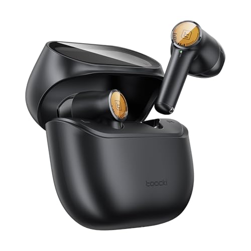 toocki Kabellose Ohrhörer, Bluetooth 5.3 Semi-In-Ear-Kopfhörer, 50 Stunden Spielzeit, ENC-Mikrofon mit Geräuschunterdrückung, IPX4 wasserdicht, 13mm Treiber für Training/Laufen, schwarz von toocki