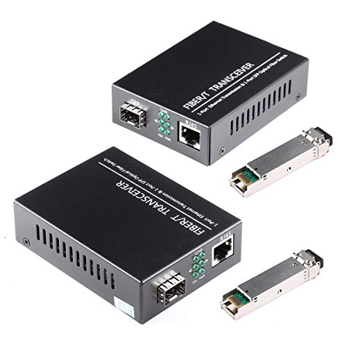 EIN Paar 1,25-G-Gigabit-Ethernet-Glasfaser-Medienkonverter mit SFP LC-Single-Core-Transceiver-Modul, Single-Mode-LC, SMF-RJ45-zu-SFP-Steckplatz bis zu 30 km, 10/100/1000Base-Tx zu 1000Base-SX von toolco