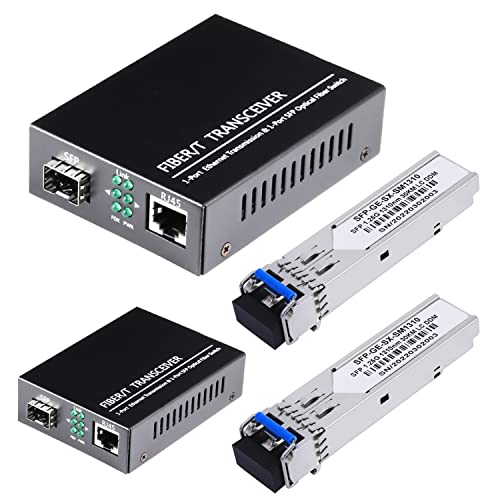 EIN Paar 1,25G / s Bidi Gigabit Singlemode Glasfaser Ethernet Medienkonverter mit 2PCS Bidi SFP LC Transceiver Modul im Lieferumfang enthalten, SX SMF RJ45 zu SFP Steckplatz bis zu 30KM von toolco