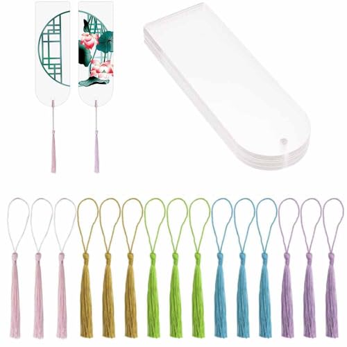 Abgerundet, 15 Stück Acryl-Lesezeichen Set DIY Transparent Blanko-Lesezeichen mit Multicolor Quasten, Loch-Punched für Erwachsene Crafting Abgerundet, 15 Stück Acryl-Lesezeichen Set DIY Transparent Blanko-Lesezeichen mit Multicolor Quasten, Loch-Punched für Erwachsene Crafting von tooloflife
