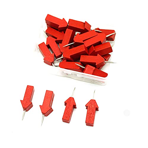 Pinnnadeln aus Holz, Weltkarte, mit Stern-/Pfeil-Design, Rot, 50 Stück von tooloflife