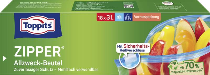TOPPITS Allzweckbeutel mit Zipper, 18 x 3 Liter, transparent von toppits