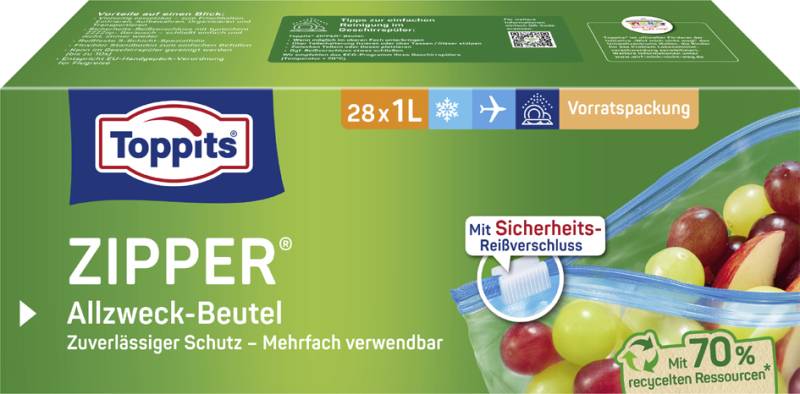 TOPPITS Allzweckbeutel mit Zipper, 28 x 1 Liter, transparent von toppits