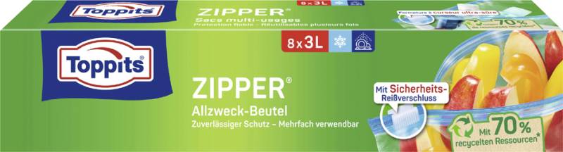 TOPPITS Allzweckbeutel mit Zipper, 8 x 3 Liter, transparent von toppits