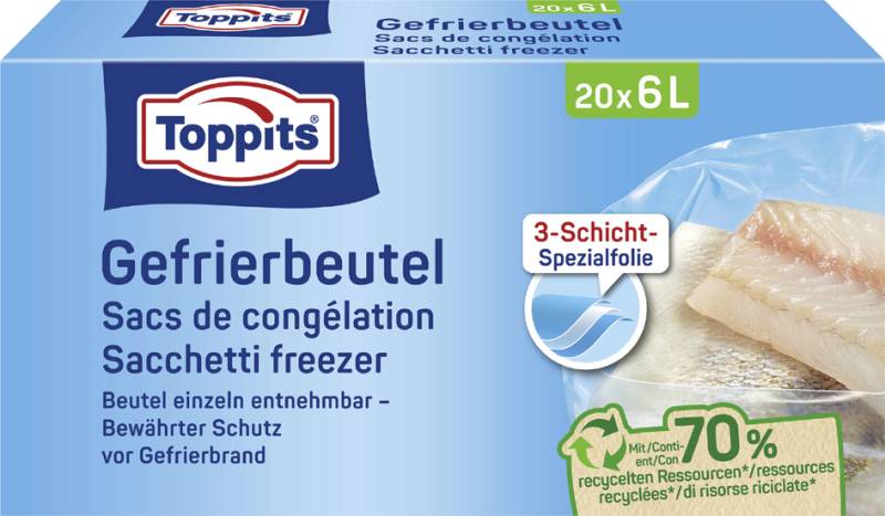 TOPPITS Gefrierbeutel, 20 x 6 Liter, 290 x 410 mm von toppits