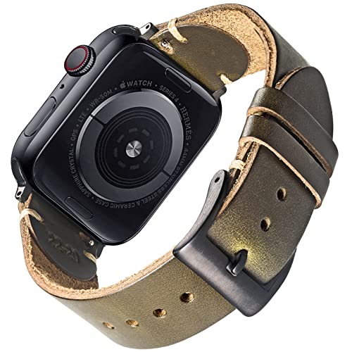 Kompatibel mit Apple Watch Band, Herren Horween Leder Uhrenarmband, Uhrenarmband für iWatch 42 44 45 38 40 41mm, Ersatzband für Series 7/6/5/4/3/2/1/SE von torbollo