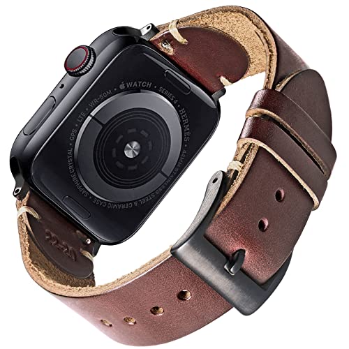 Kompatibel mit Apple Watch Band, Herren Horween Leder Uhrenarmband, Uhrenarmband für iWatch 42 44 45 38 40 41mm, Ersatzband für Series 7/6/5/4/3/2/1/SE von torbollo