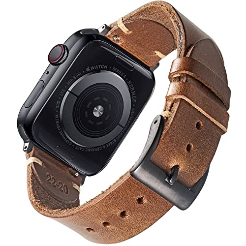 Kompatibel mit Apple Watch Band, Herren Horween Leder Uhrenarmband, Uhrenarmband für iWatch 42 44 45 38 40 41mm, Ersatzband für Series 7/6/5/4/3/2/1/SE von torbollo