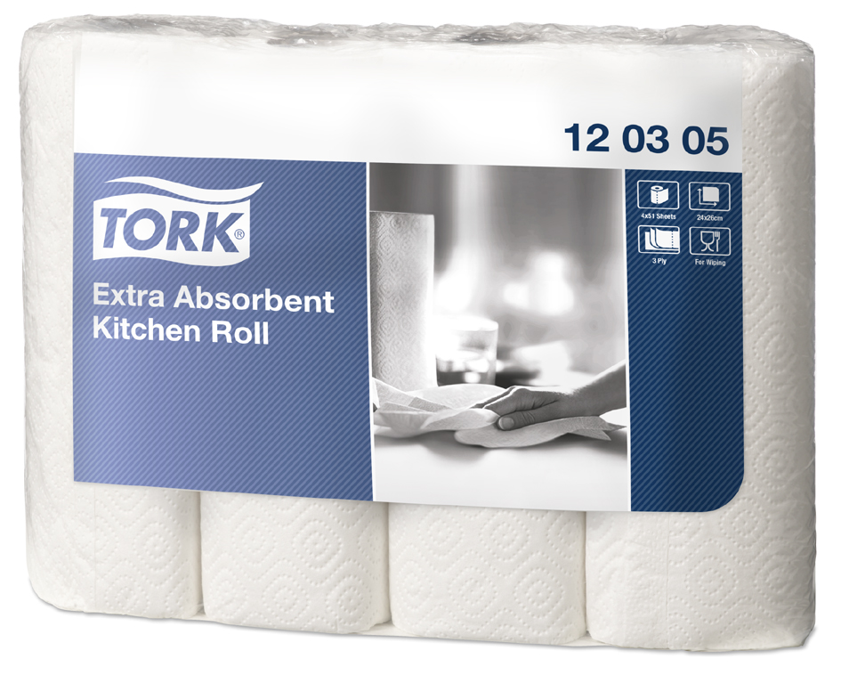 TORK Küchenrolle, extra saugfähig, 3-lagig, weiß von tork