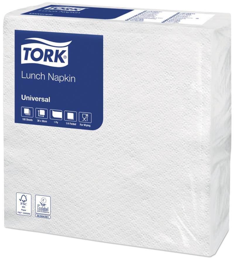 TORK Lunch-Servietten, 300 x 300 mm, 1-lagig, weiß von tork