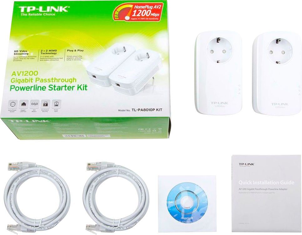 tp-link TL-PA8010P KIT AV1200 Powerline Starter Kit Netzwerk-Adapter, 200 cm von tp-link