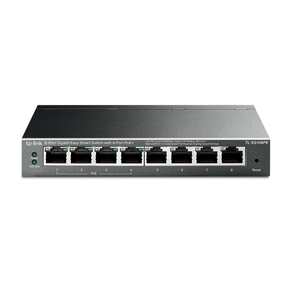 tp-link TL-SG108PE 8-Port-Gigabit-Smart-Switch 4 PoE Netzwerk-Switch (bis zu 15,4W, RJ45-Ports, Schwarz) von tp-link