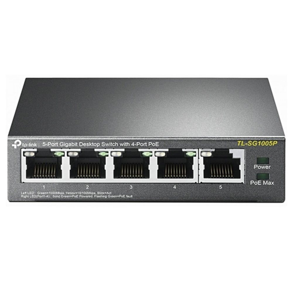 tp-link TP-Link 5-Port Switch mit PoE-Ports. Netzwerk-Switch (4 PoE+ Ports verfügbar) von tp-link