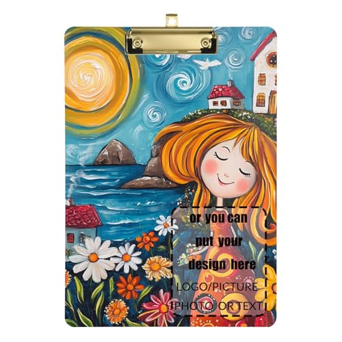 Happy Stylish Woman with Flower Customize Office Landscape clipboard Plastic for 5th Grade Classroom Essentials for Teachers Size 9 x 12 von tplaotee